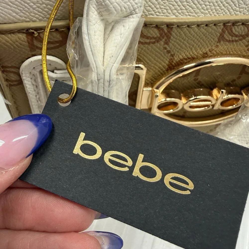 NWT Bebe Y2K Leilani Almond White Monogram Mini Satchel Crossbody Bag